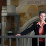 Dean Melanie D. Wilson on the patio of the College of Law.